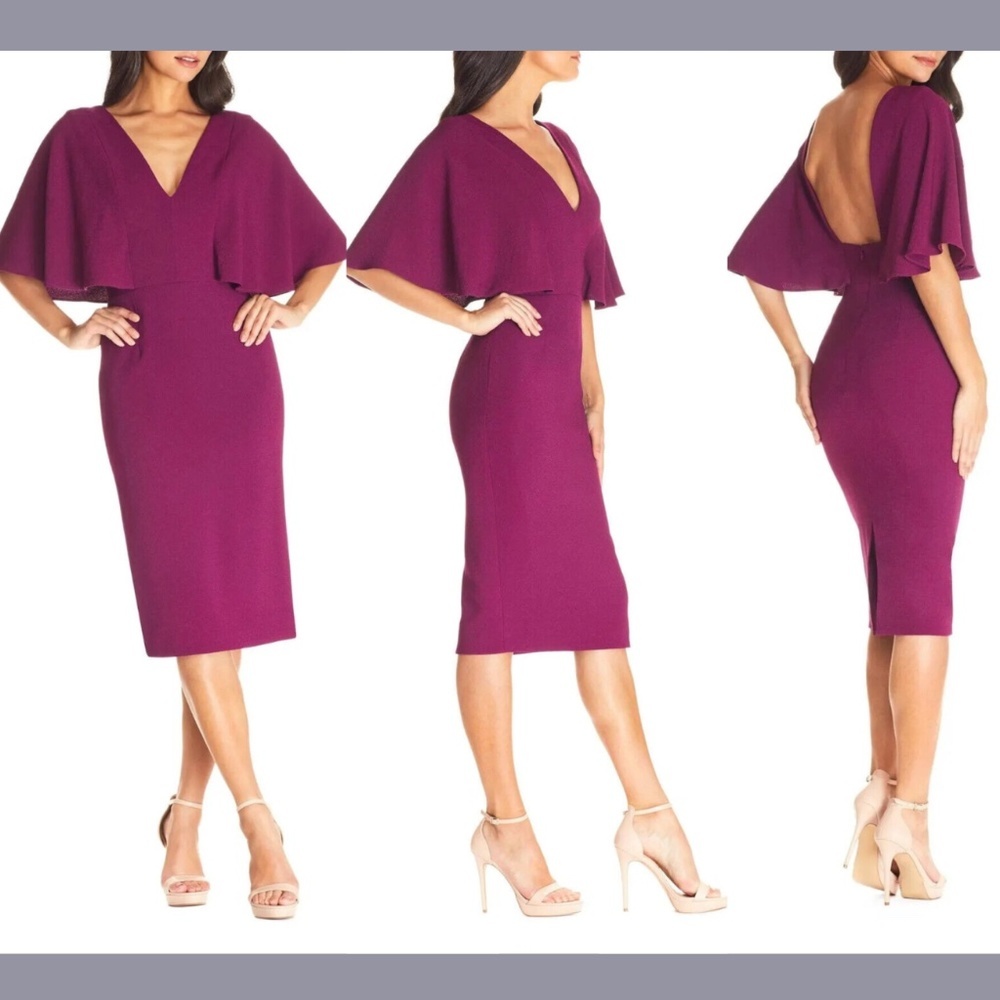 NEW Dress the Population [ M ] Louisa Butterfly Sleeve‎ Dress Magenta